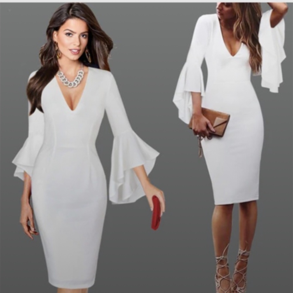 👗Vfemage Butterfly Sleeve Deep V-Neck Dress-Size Medium👗